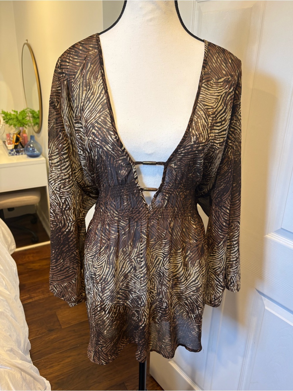 Penningtons Sheer Animal Print Swim Cover Up Size 20 Brown Beige Resort